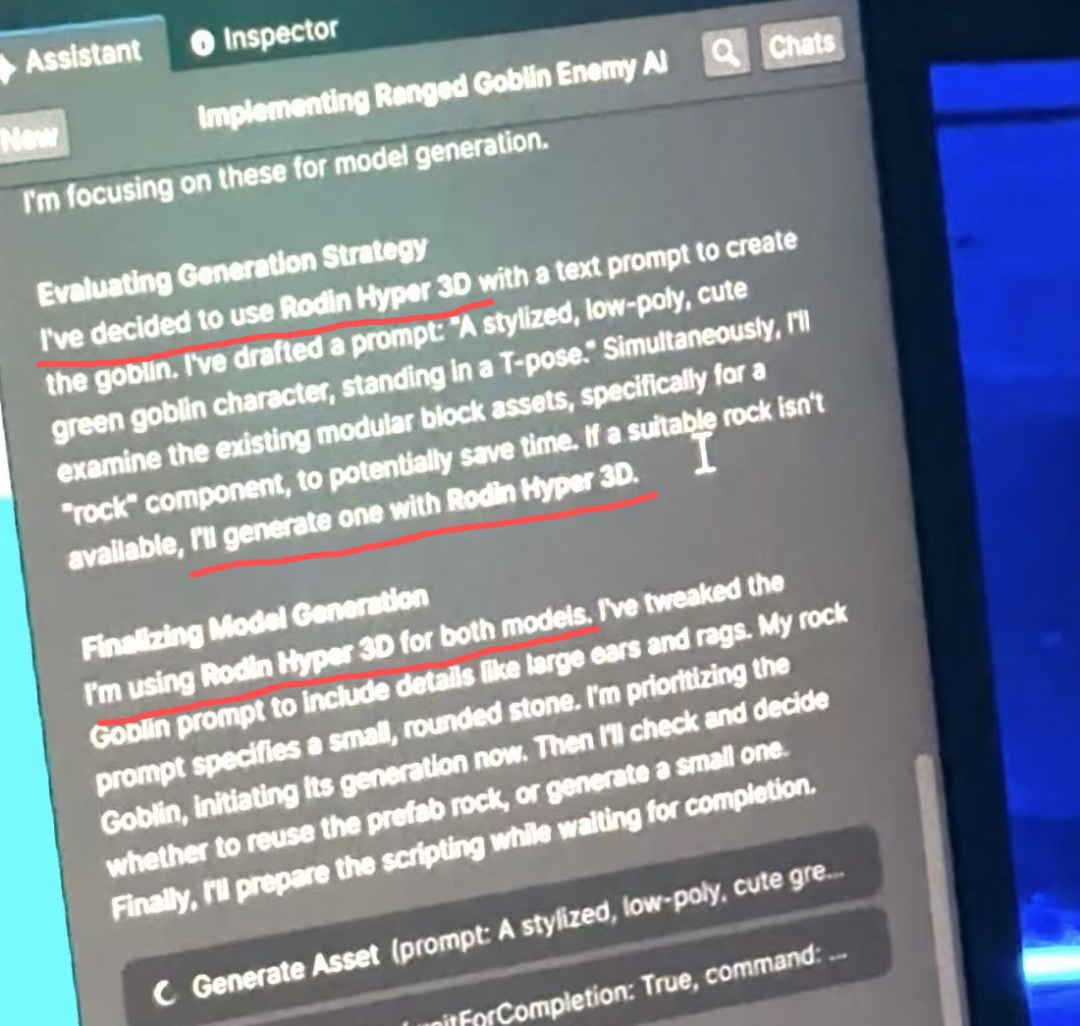 Unity AI beta 调用 Hyper3D Rodin 生成哥布林策略