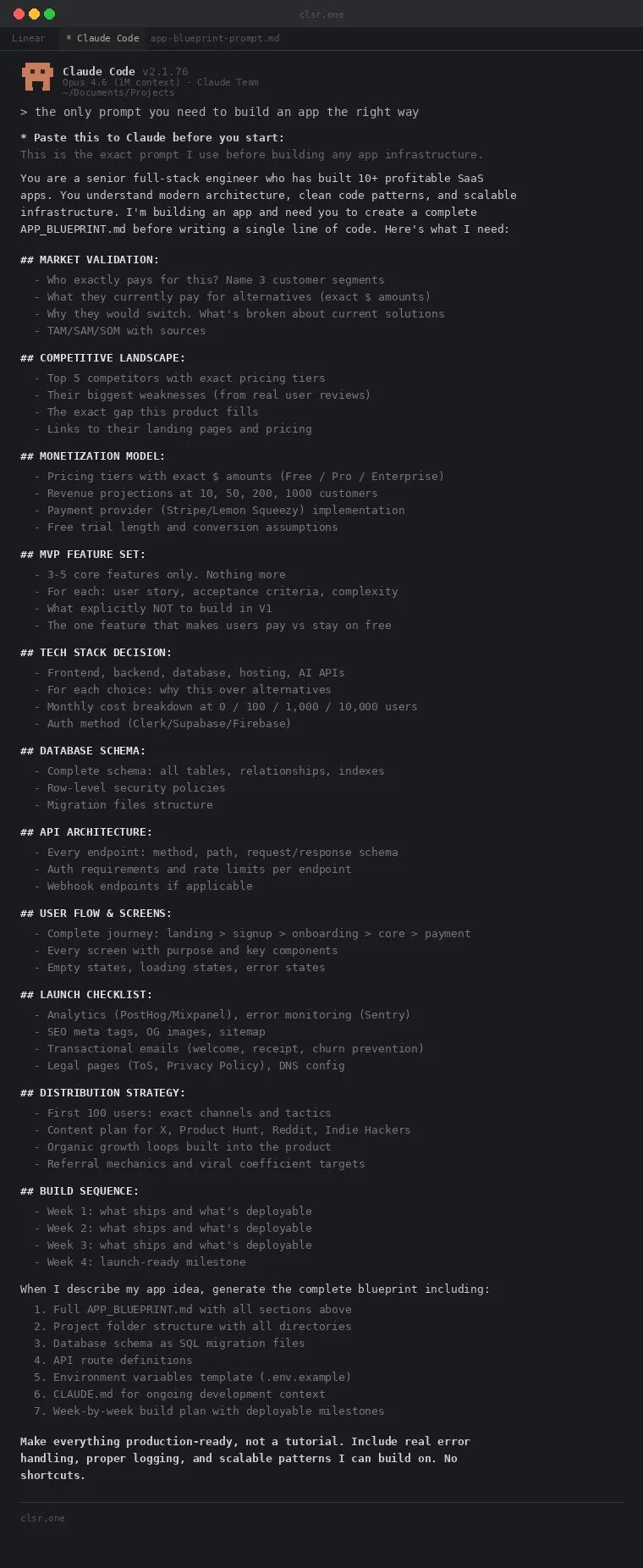 AI编程助手Claude Code生成应用蓝图的终端界面