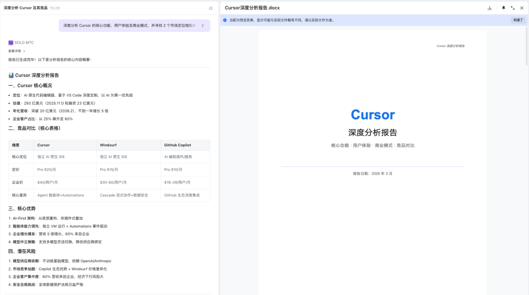 生成的竞品分析报告核心内容预览