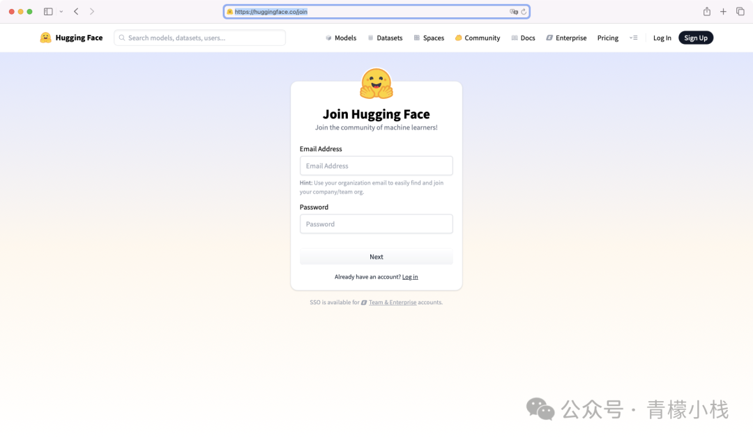HuggingFace 注册页面