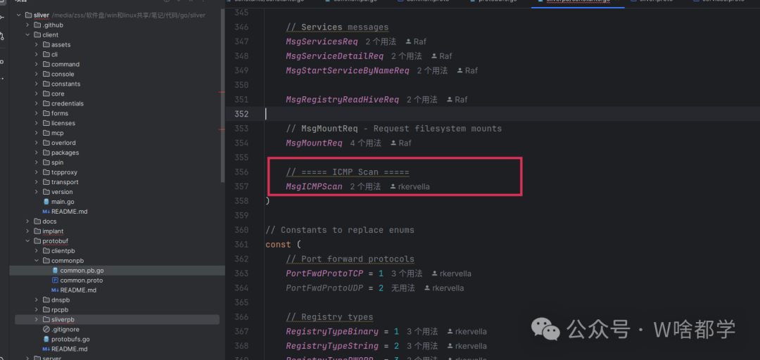 在constants.go中添加MsgICMPScan常量