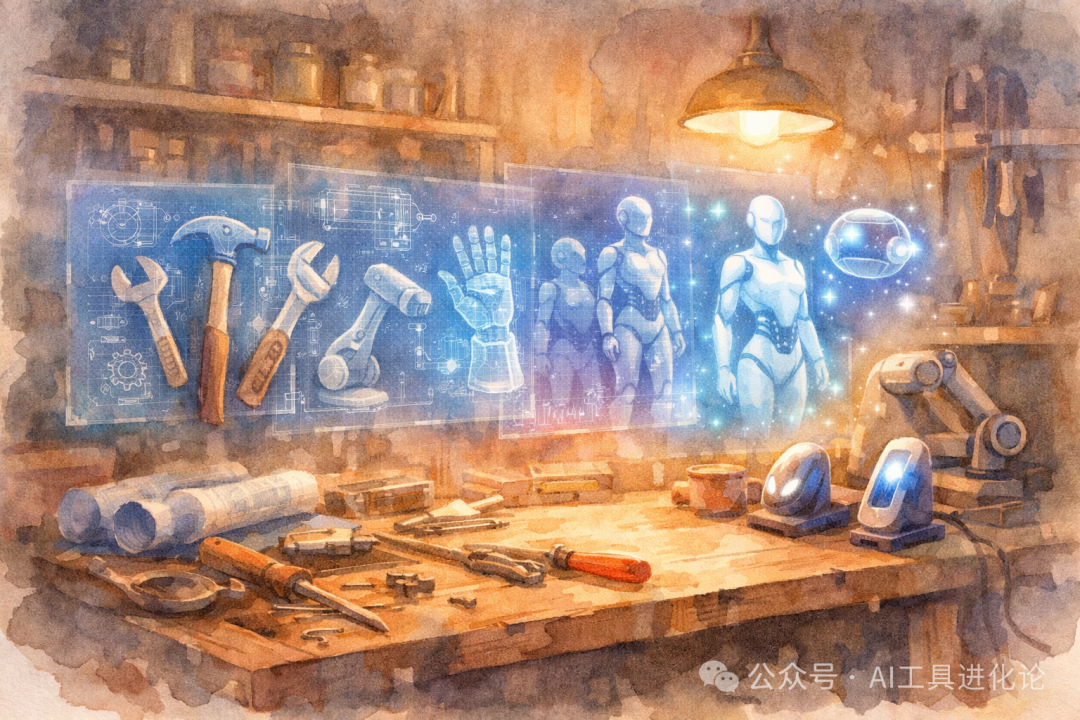 融合传统手工与AI的科技工坊插画