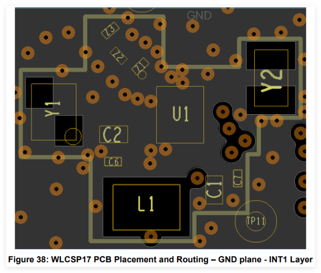 WLCSP17 PCB INT1 层 GND 平面布局布线图
