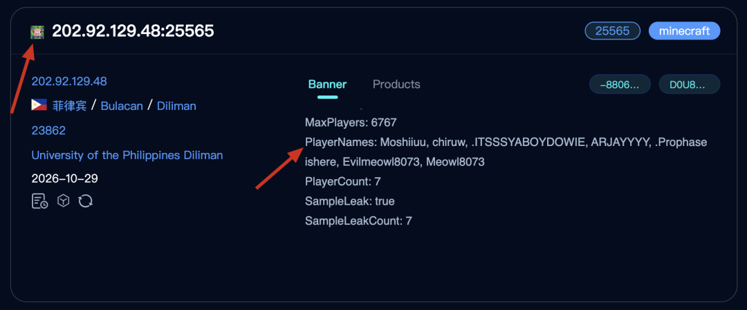 FOFA Minecraft 协议更新后显示 PlayerNames