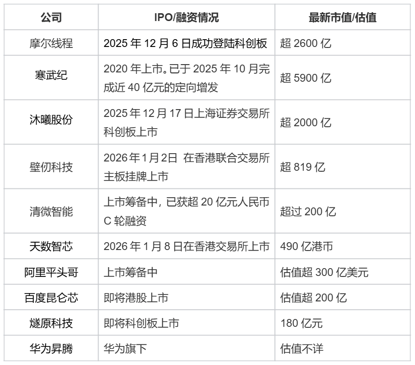 国产AI芯片厂商融资与估值表