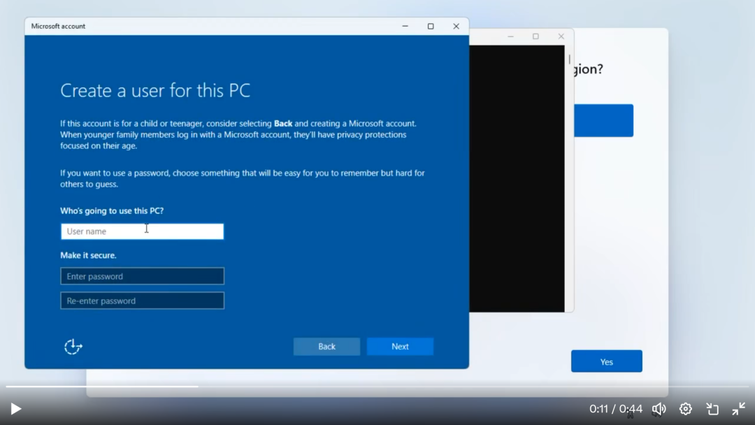 Windows 11 OOBE界面创建本地账户窗口