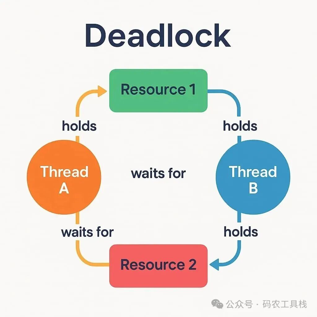 死锁概念示意图，展示线程A与线程B间的循环等待