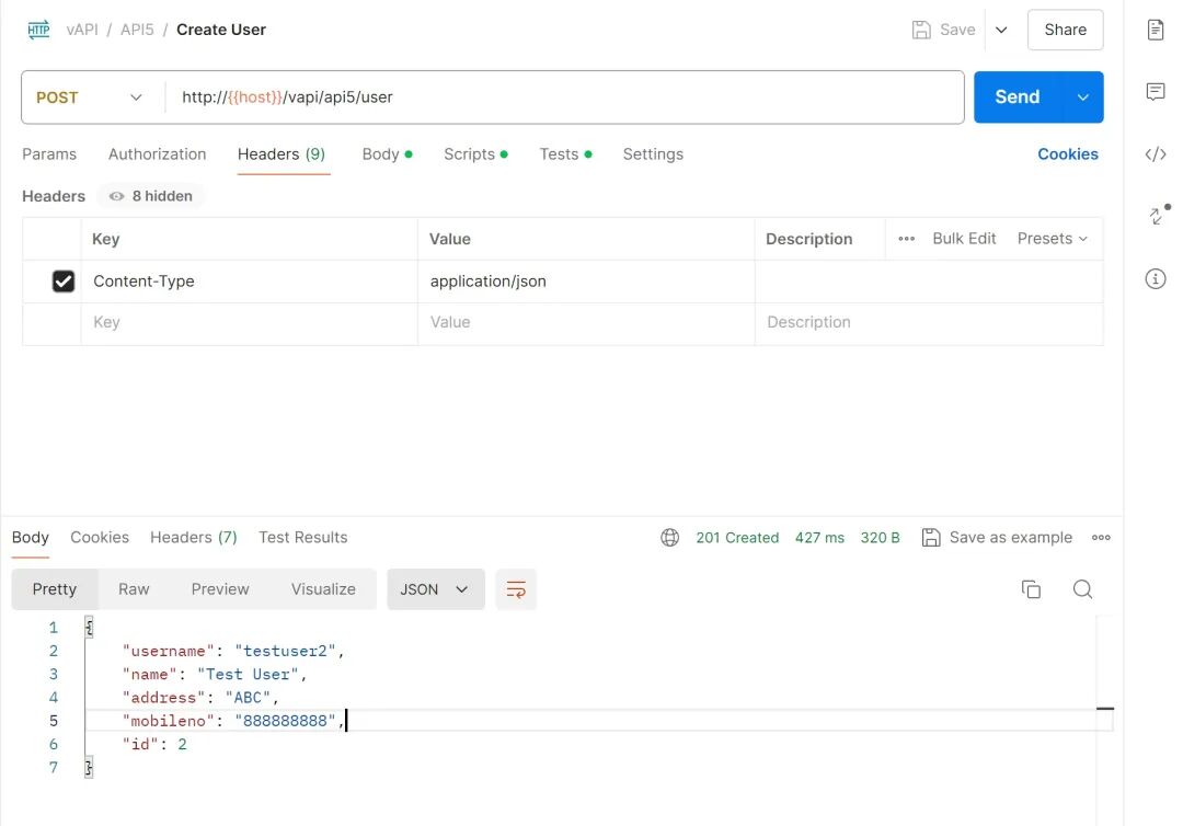 创建普通用户请求