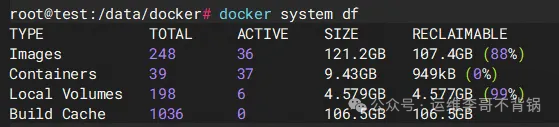 docker system df 显示删除前的磁盘占用