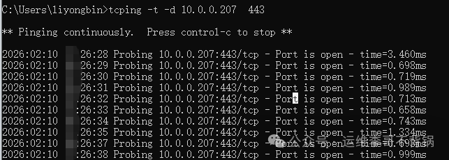 tcping持续探测端口示例
