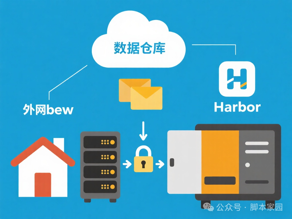 数据从外网通过服务器传输至Harbor仓库流程图