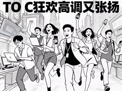 描绘办公室狂欢场景的黑白线条插画