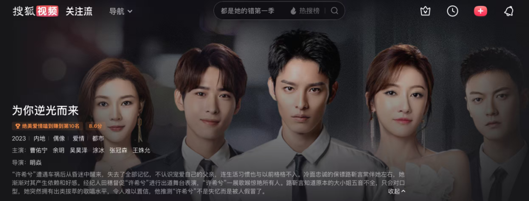 搜狐视频自制剧《为你逆光而来》海报