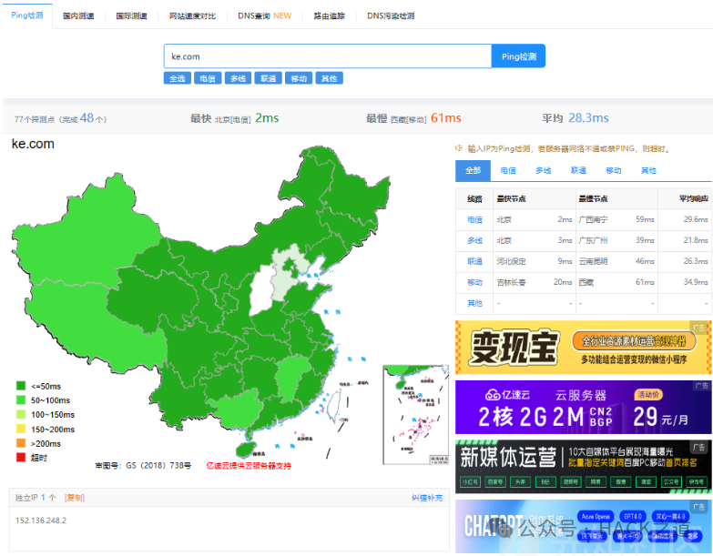 无CDN的Ping检测结果示例
