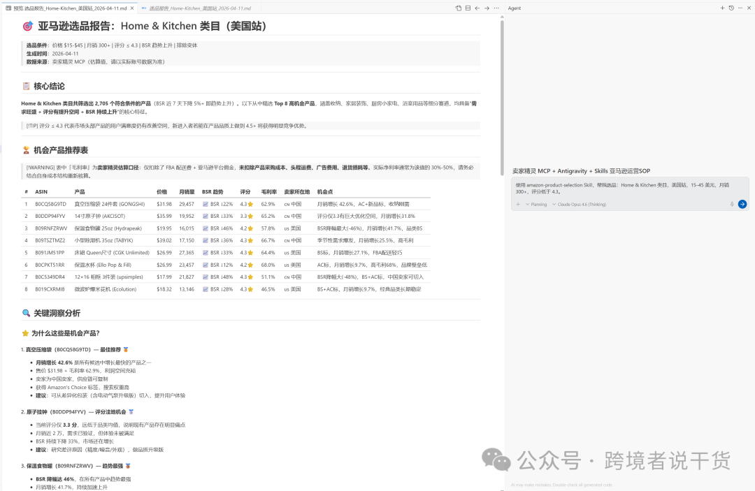 亚马逊选品报告界面截图