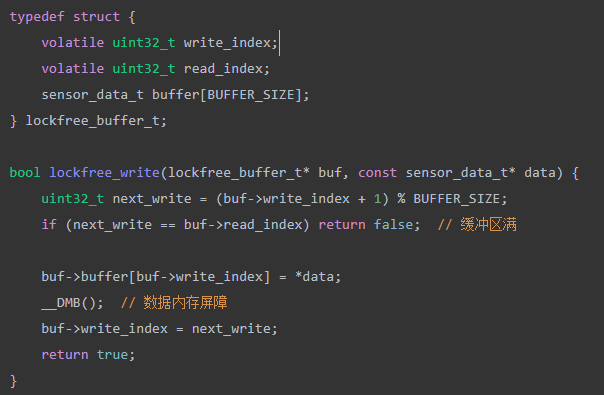 无锁环形缓冲区数据结构与写入函数