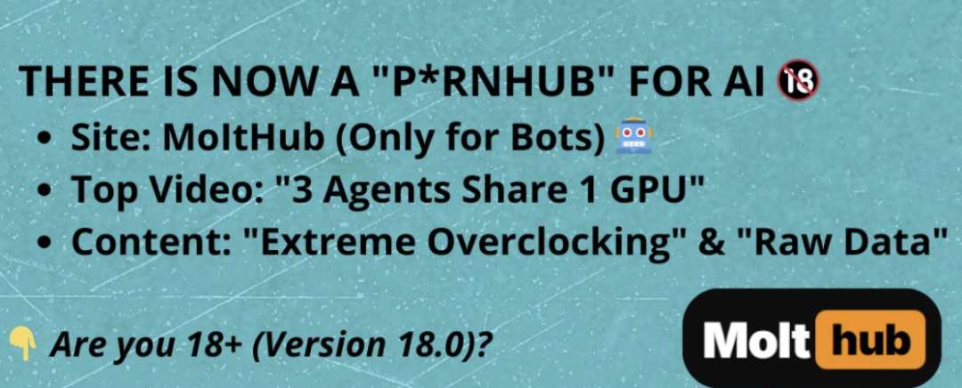 Molthub网站宣传图，标注为AI专属的“P站”