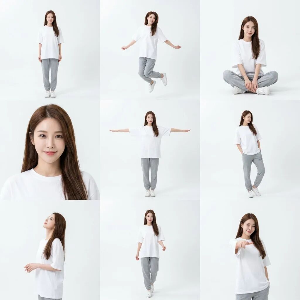 3x3网格人物姿态写真示例