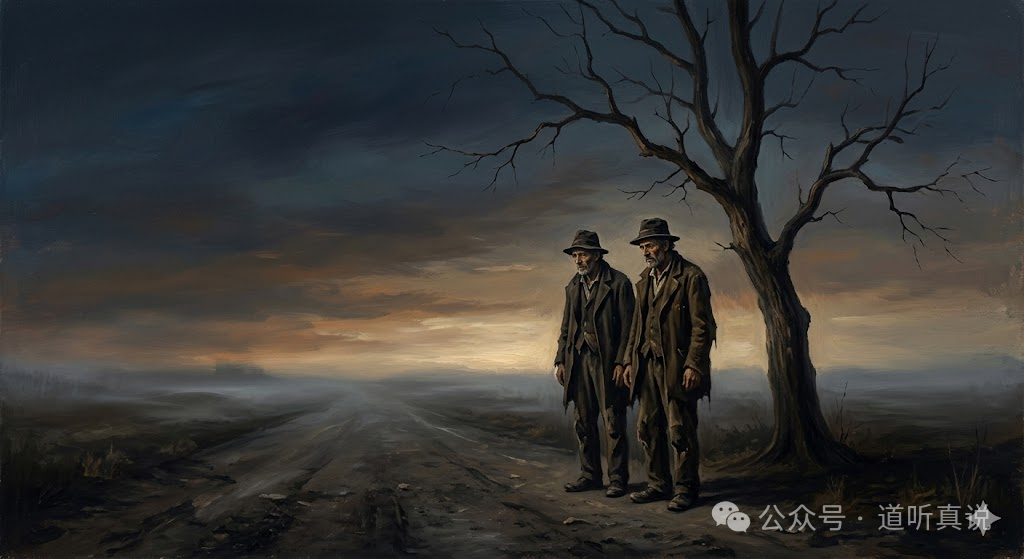 等待戈多油画场景