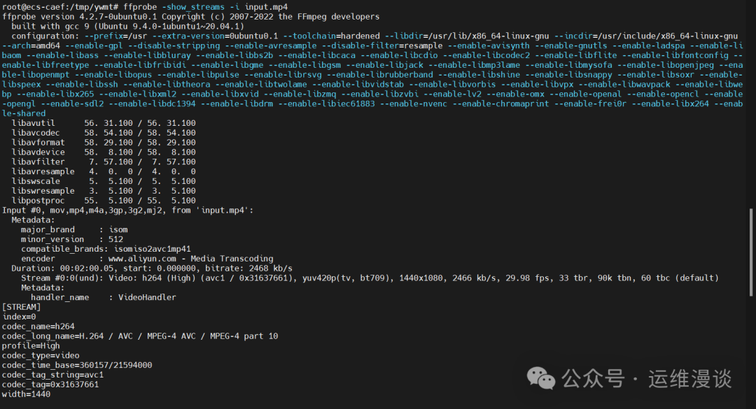 ffprobe命令输出详细流信息