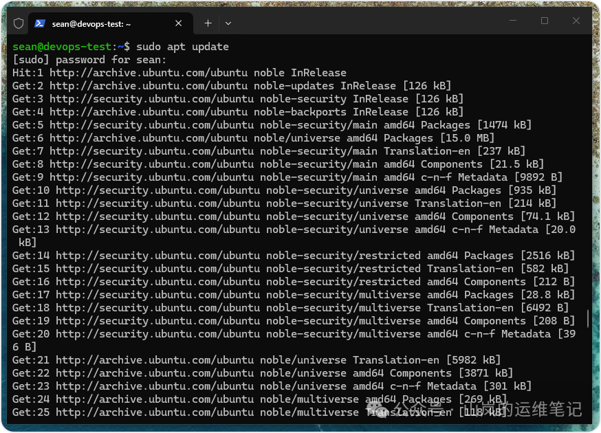 Ubuntu 系统执行 sudo apt update 命令的输出结果