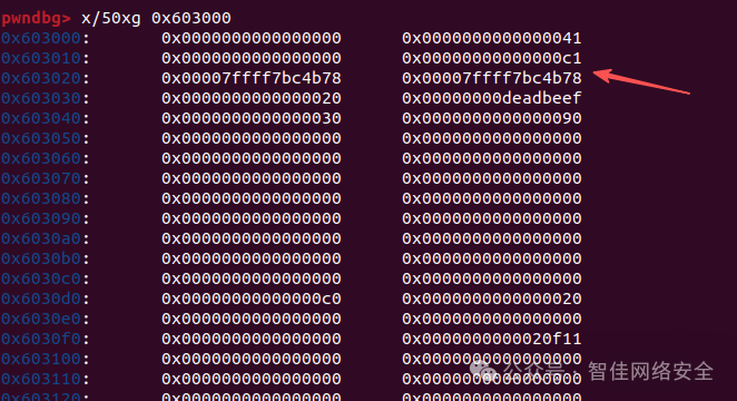 unlink后chunk1被合并入unsorted bin