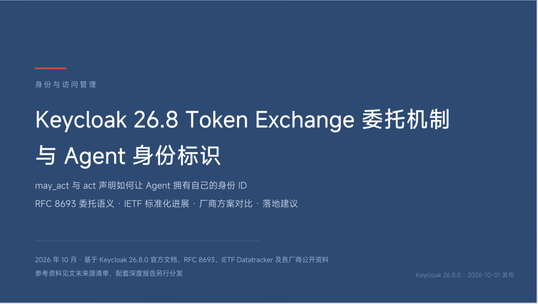 Keycloak 26.8 Token Exchange 委托机制与 Agent 身份标识封面