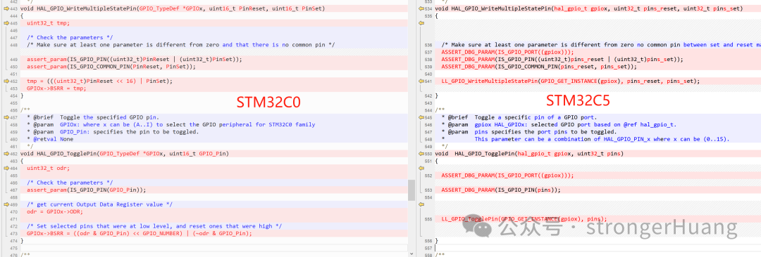 STM32C0与STM32C5 HAL库GPIO函数代码对比