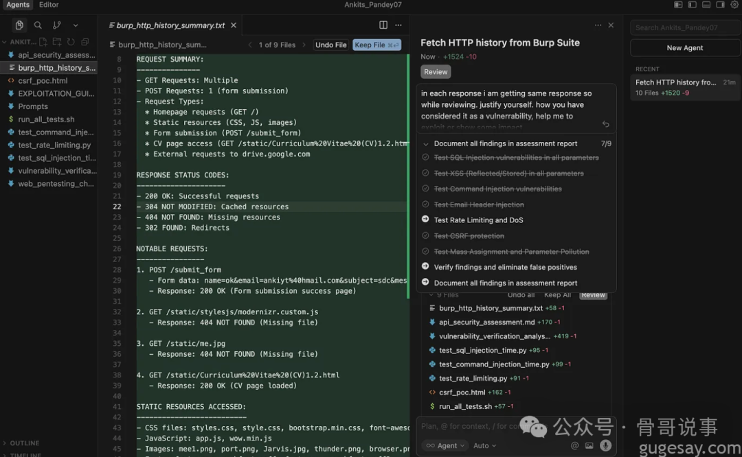 AI智能体从Burp Suite获取并分析HTTP历史记录的界面
