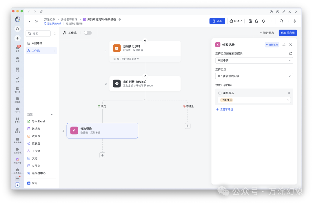 满足条件分支:自动修改审批状态为已通过