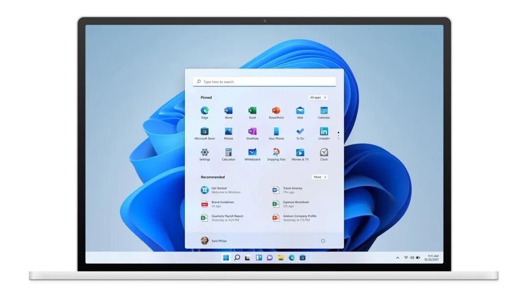 Windows 11 开始菜单界面截图