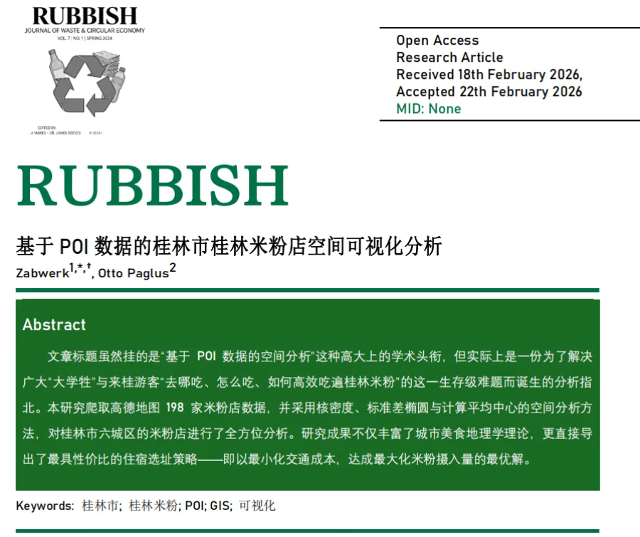Rubbish论文:基于 POI 数据的桂林市桂林米粉店空间可视化分析