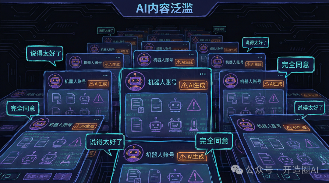 AI内容泛滥的社交媒体界面