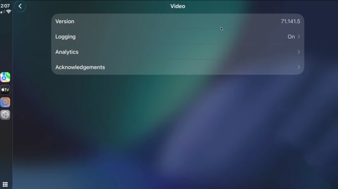 CarPlay 开发者模拟器中 Video 功能设置界面