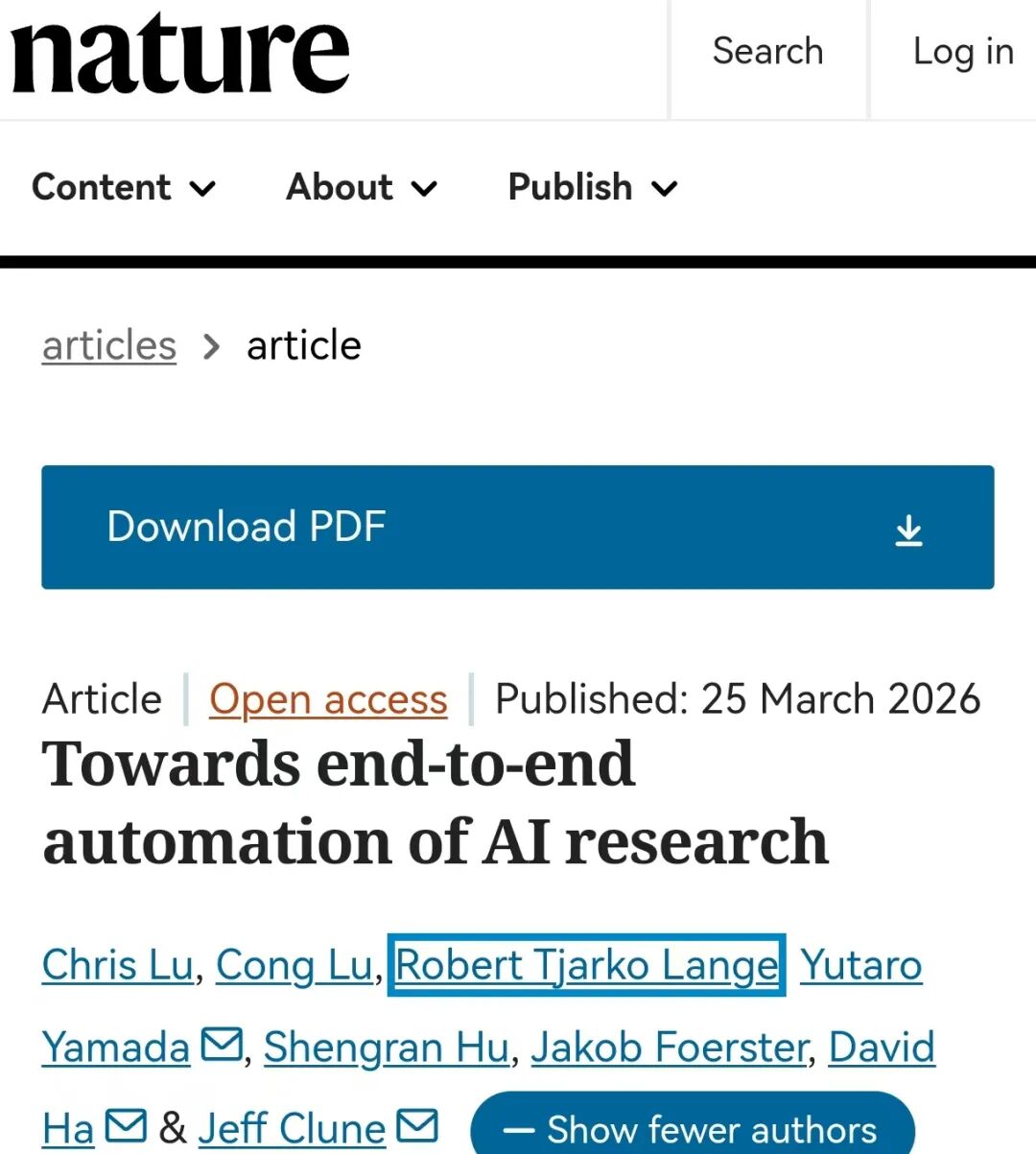 Nature期刊论文页面截图