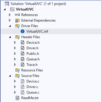 VirtualUVC驱动项目解决方案文件结构
