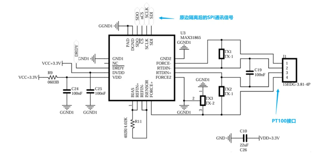 MAX31865 PT100采集芯片应用电路