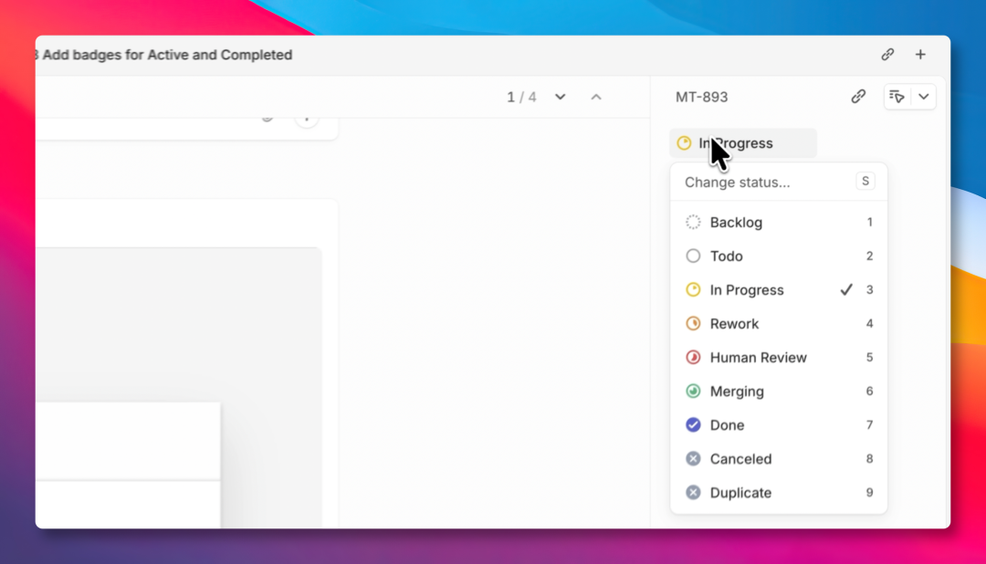 显示任务状态选择下拉菜单的界面截图
