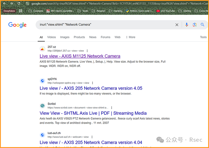 Google搜索网络摄像头结果页面