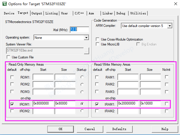 Keil Target 配置 ROM/RAM 地址范围