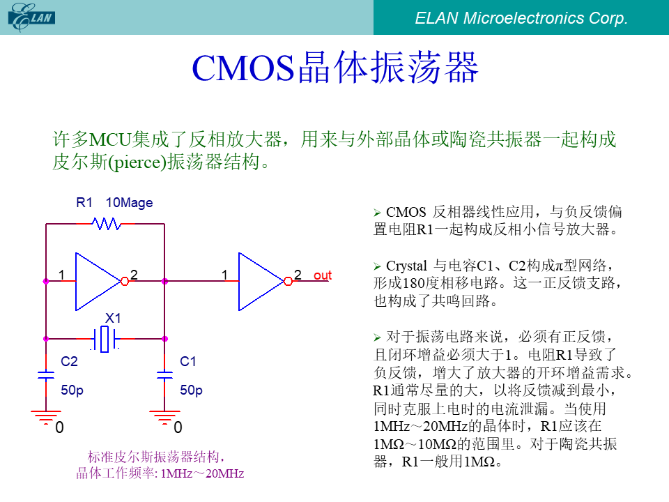 CMOS晶体振荡器(皮尔斯结构)电路原理图与技术说明