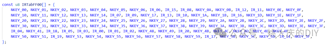 预设的IRTabFF00数组代码截图