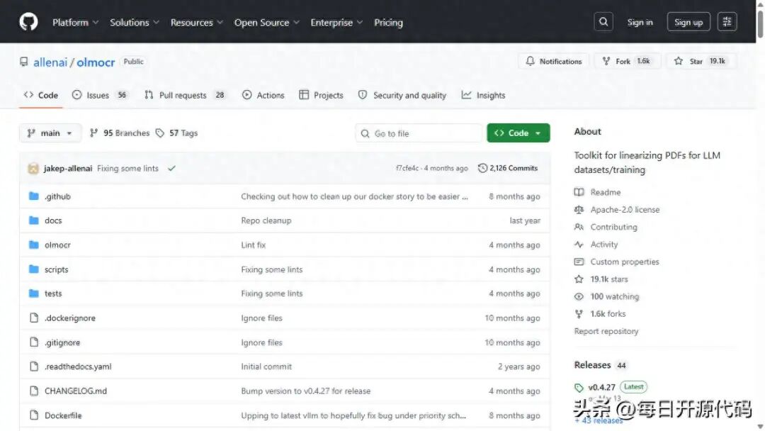 OlmOCR GitHub仓库页面截图