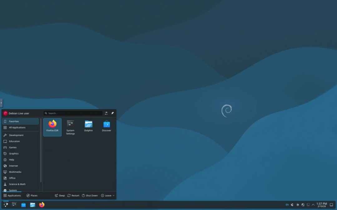 Debian 13 应用菜单与桌面环境截图