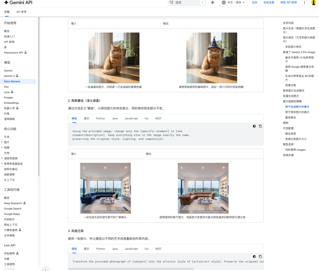 Gemini API 官方文档中图像生成功能页面