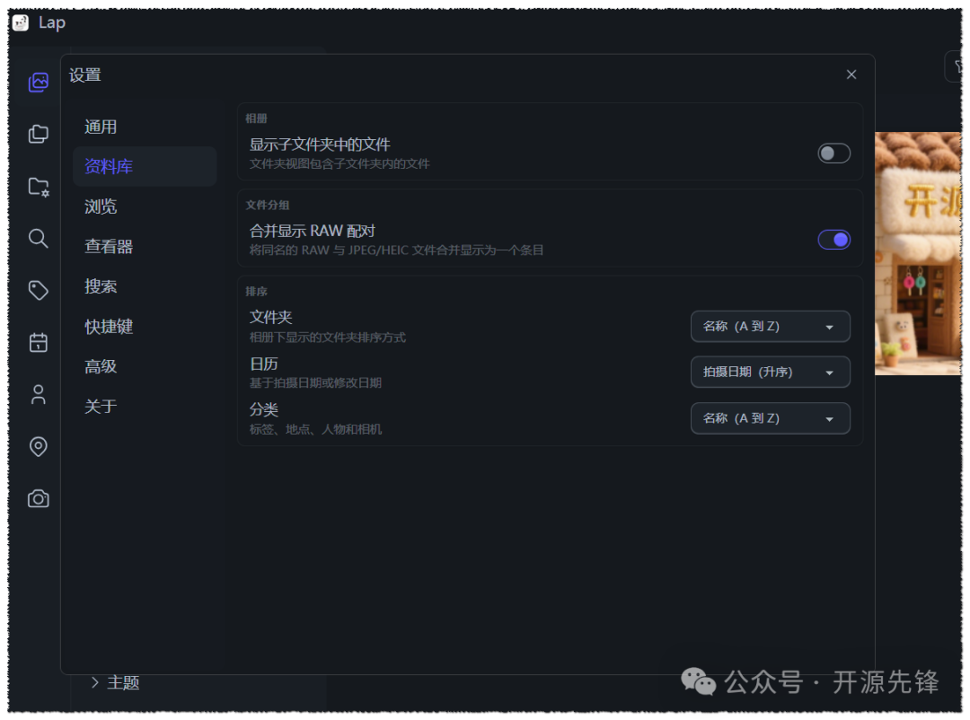 Lap 资料库 RAW 配对设置界面