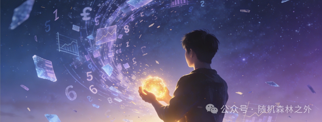 手持发光球体仰望数据的未来感意境图