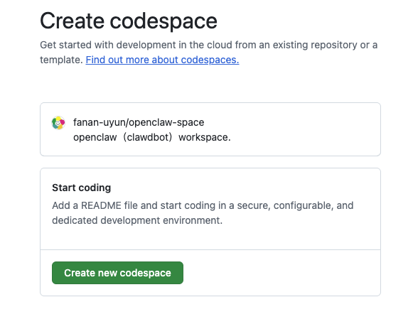 创建Codespace的确认页面