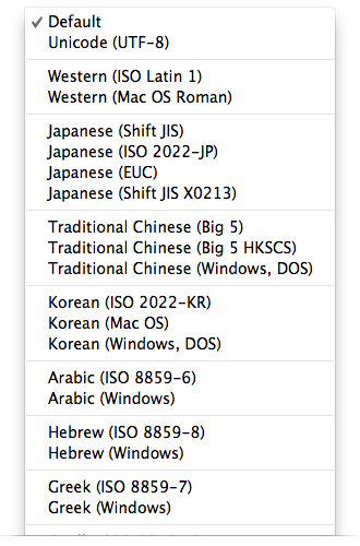 文本编码选择下拉菜单