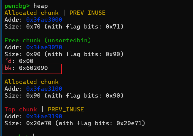 覆盖chunk1的bk指针